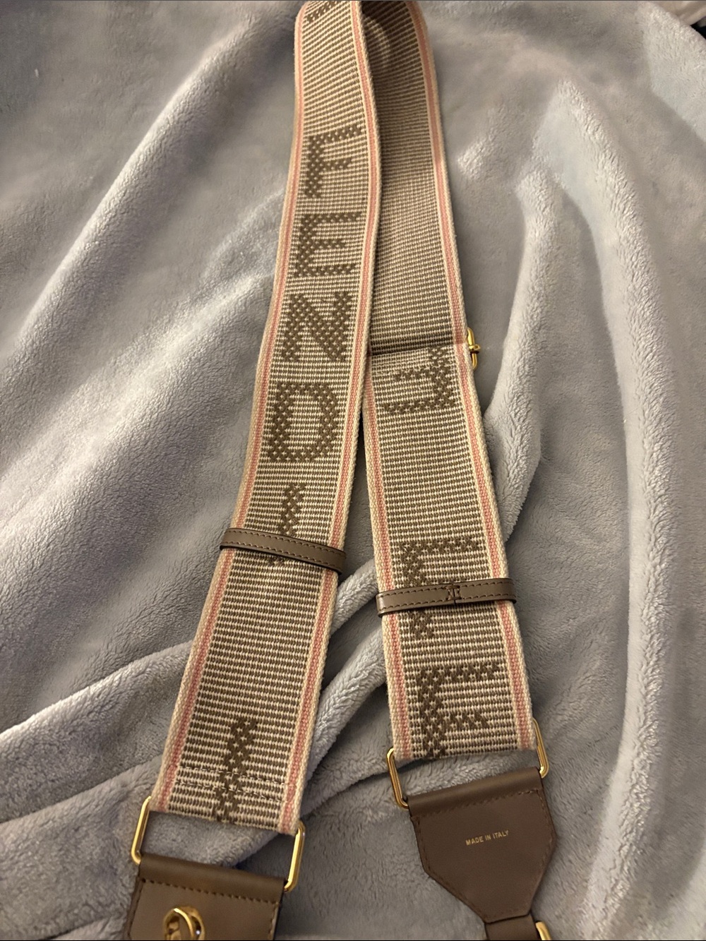 Beige and Pink Adjustable Canvas Suspenders Strap